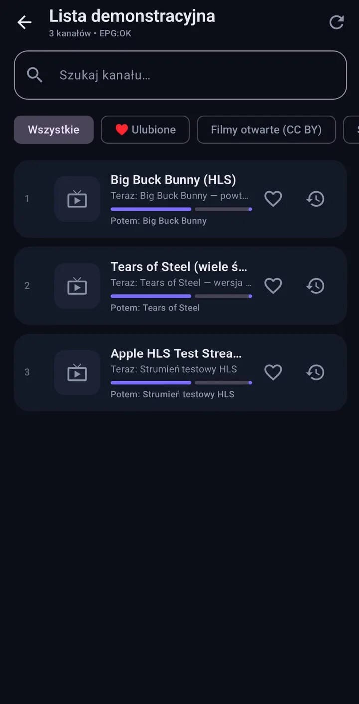 Lista kanałów w IPappTV na telefonie